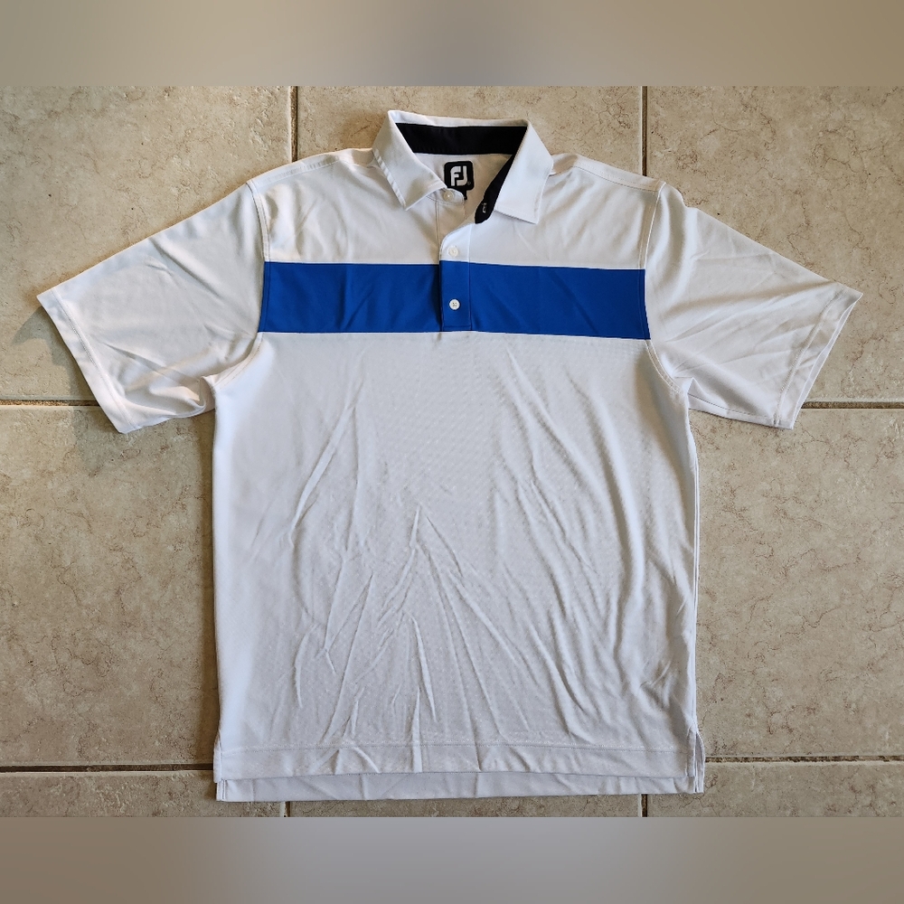 FootJoy FJ Golf Polo Shirt Mens XL White Blue Striped Performance ProDry